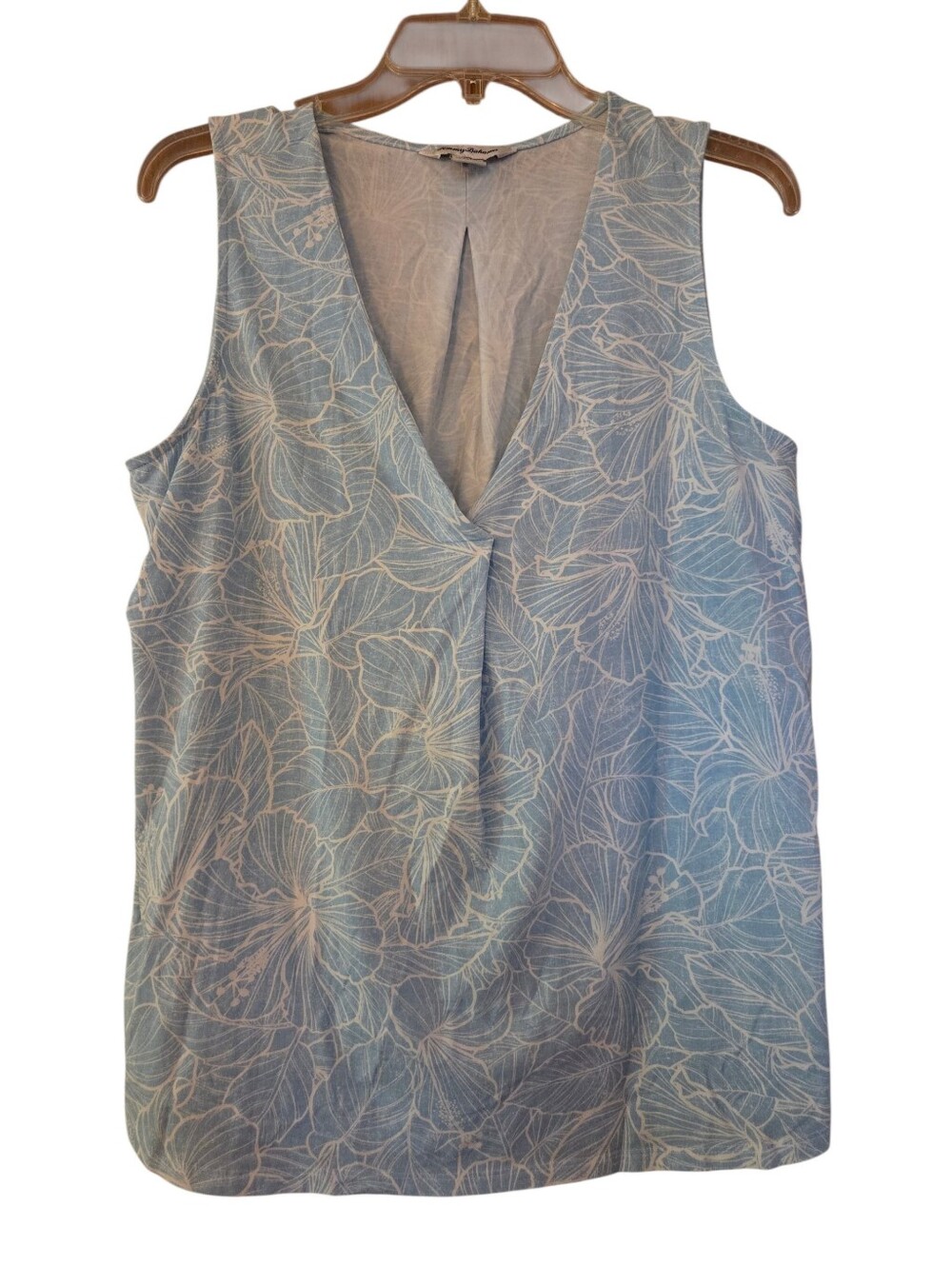 Tommy Bahama Light Blue/ White Tropical Print Vneck Sleeveless Top Size Large